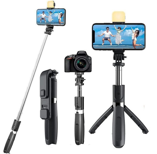 Extendable Flash 3-in-1 Phone Selfie Stick, Tripod with Bluetooth Remote